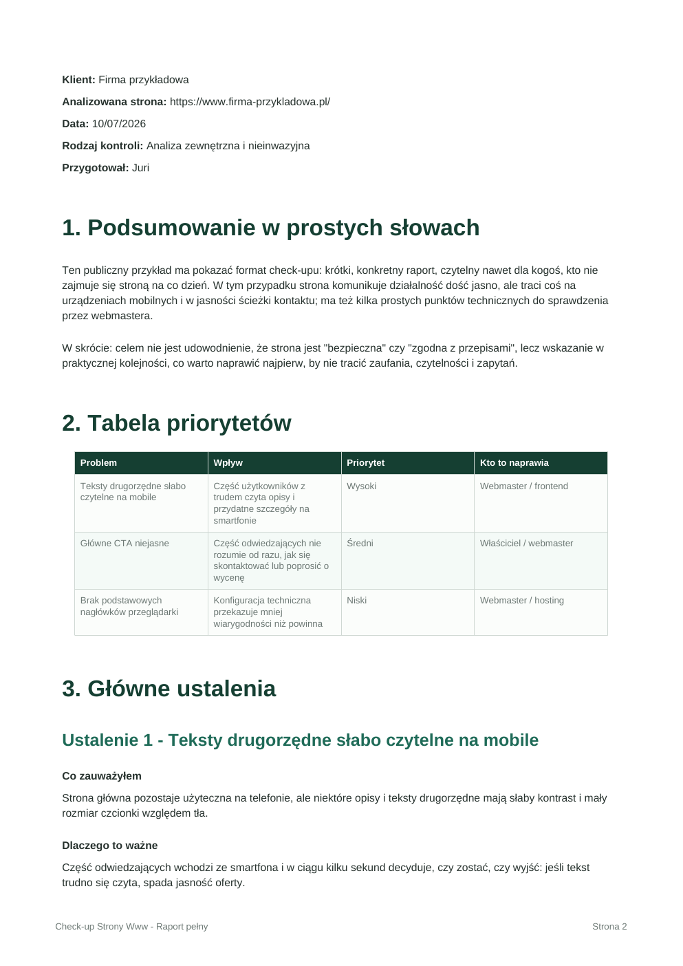 Podgląd strony raportu PDF