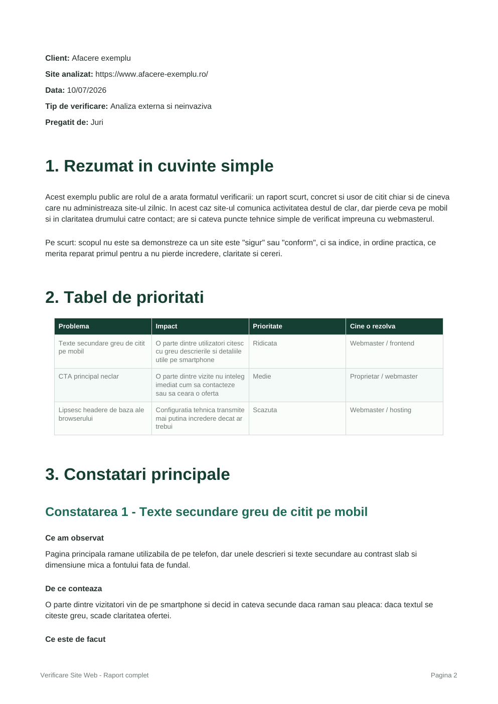Previzualizare a unei pagini din raportul PDF