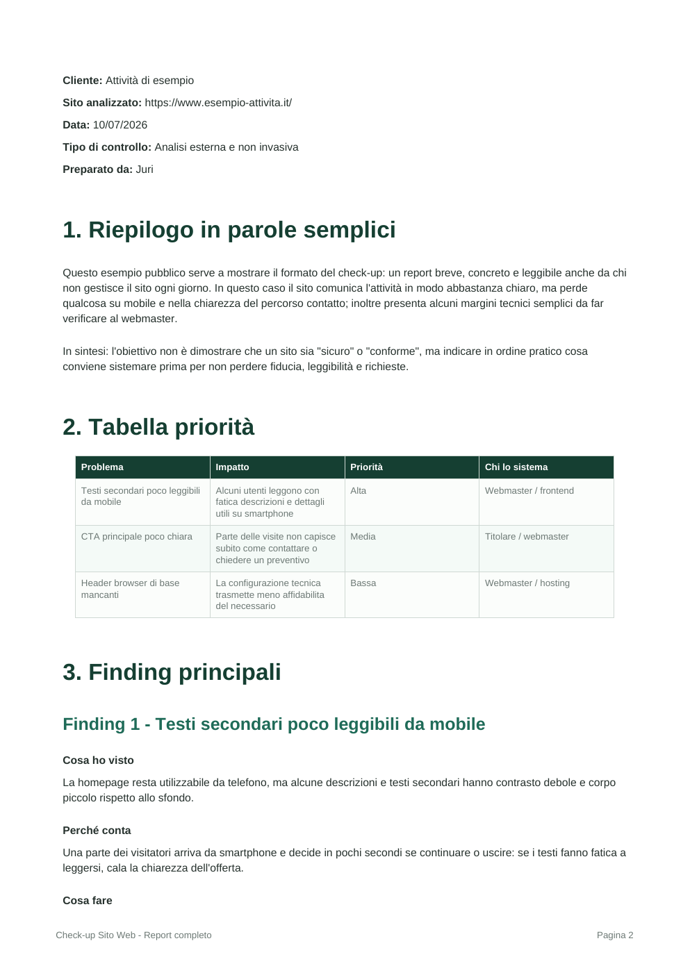 Anteprima di una pagina del report PDF